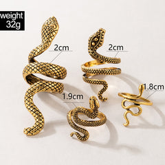 Tocona 4pcs/serts Punk Snake Joint Ring Sets for Women Men Vintage Silver Color Alloy Metal Adjustable Ring Jewelry Anillo 18643