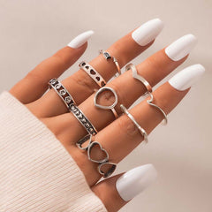 Tocona Bohemian Gold Silver Color Ring Set Vintage Hollow Love Heart Knuckle Rings for Female Round Finger Silver Jewelry 9079