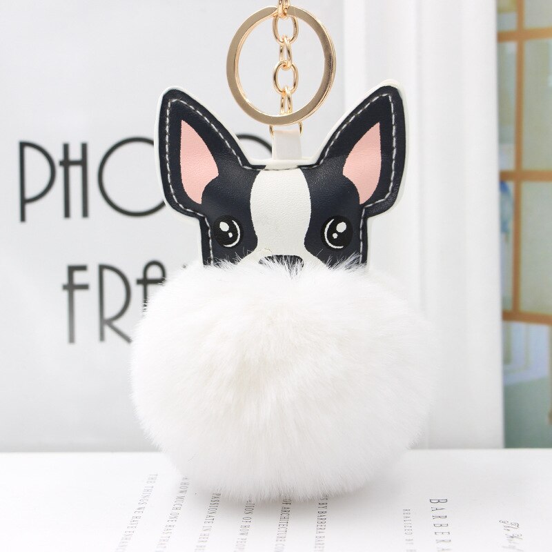 Aveuri Women's Fur Ball Pom Pom Keychain Chihuahua Dog Keyring Handbag Purse Plush Car Holder Charms Golden Pendent Keyring Porte Clef