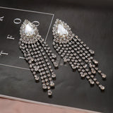 Aveuri 2023 Exaggerated Full Rhinestone Tassel Long Drop Earrings Statement Jewelry For Women Bling Crystal Big Stone Dangle Earrings
