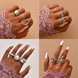 Aveuri 2023 Vintage Carving Charm Dragon Snake Castle Oval Ring Sets For Women Male Geometric Smooth Fold Wide Rings Statement Party Jewelry
