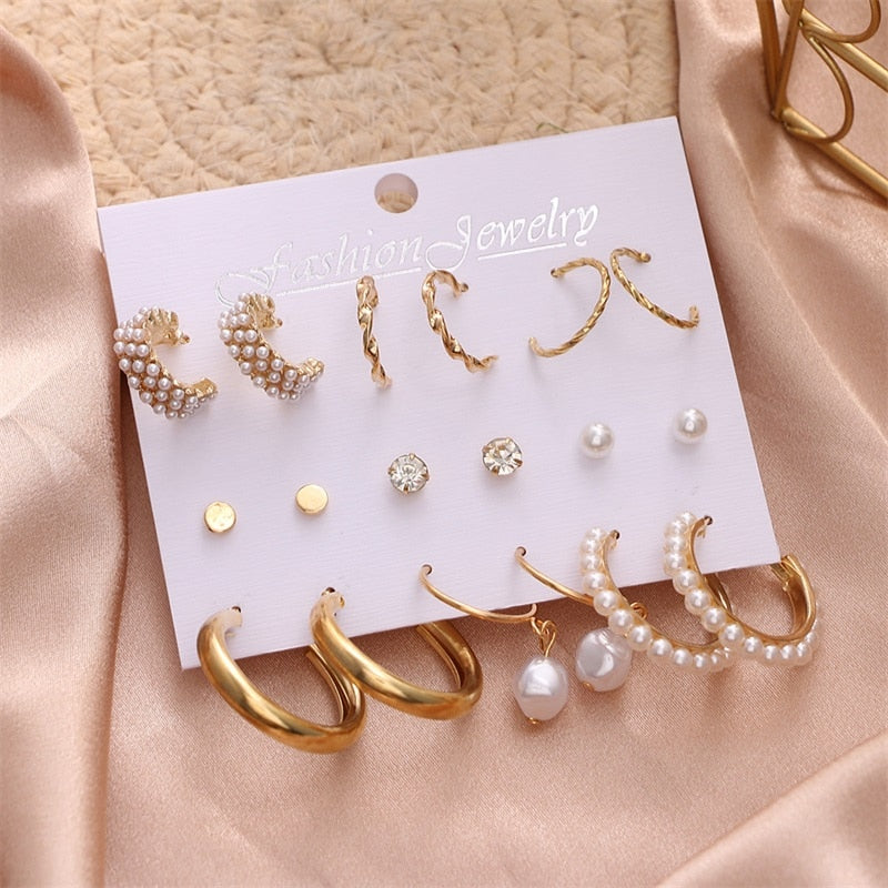 Aveuri Christmas Gift EN Vintage Gold Hoop Earrings Set for Women Girl Pearl Circle Hoop Earring Big Piercing Brinco Fashion Jewelry 2023 New Gifts