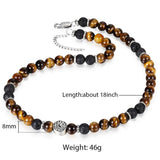 prom accessories prom accessories Aveuri Graduation gifts 8mm Natural Stone Tiger Eyes Lava Bead Necklace Stainless Steel Bead Charm Choker Neck Chain Fashion Male Jewelry 18/20inch