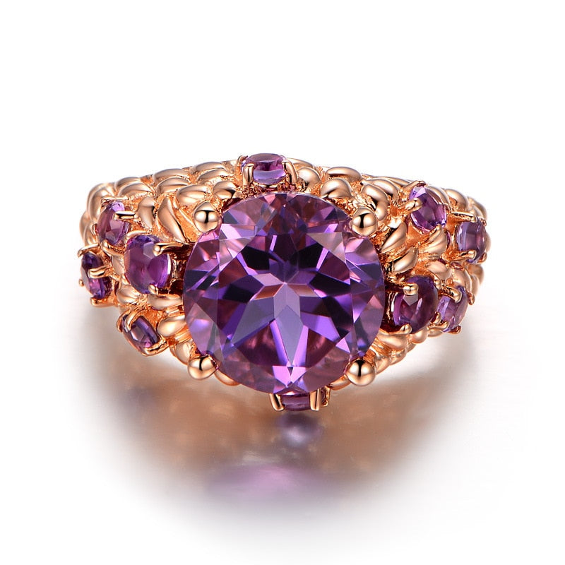 HOYON Real Natural Amethyst Ring Female 14K Rose Gold color Etoile Gemstone Anillos De Bizuteria Agate Diamante Rings with Box