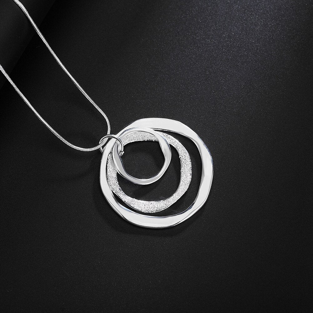 Aveuri  alloy 18 Inches Three Circle Pendant Chain Frosted Necklace For Women Fashion Wedding Party Charm Jewelry