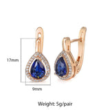 Aveuri Graduation gifts 585 Rose Gold Flower Leaf CZ Blue Stone Dangle Earrings for Women Girls Stylish Elegant Fashion Jewelry GE336