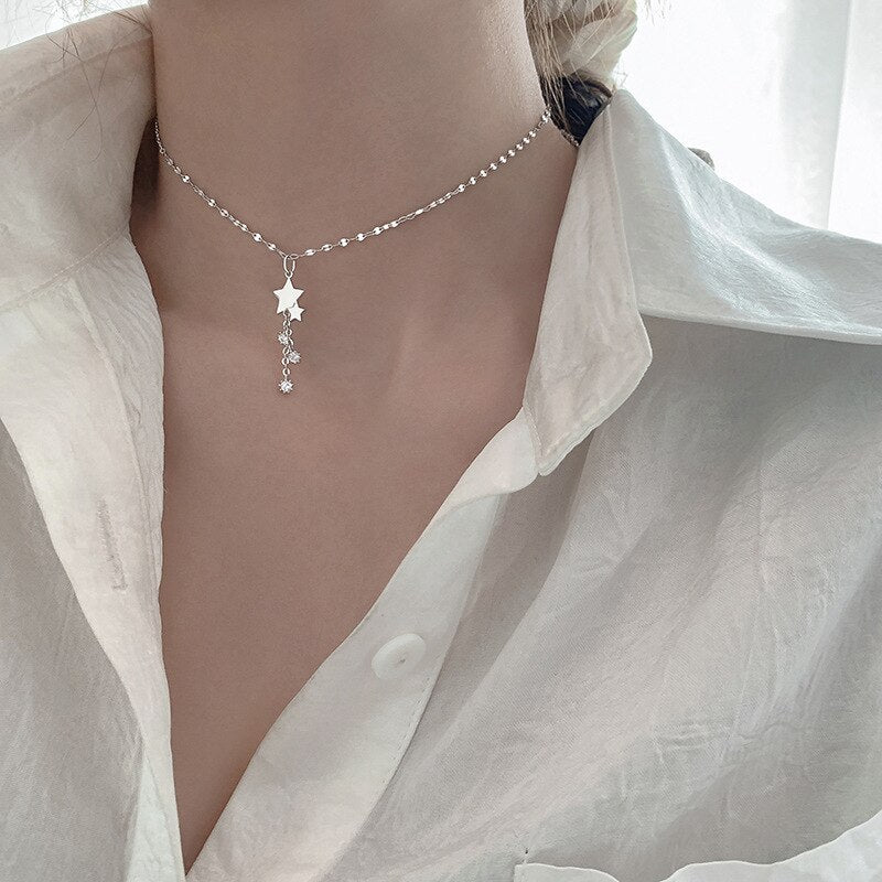 Christmas Gift 2023 New alloy Link Chain Necklace For Women Couples Tassel Star Bead Pendent Elegant Bride Jewelry dz598