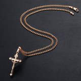 Religious Jesus Cross Necklace for Men Women 585 Rose Gold Crucifix Pendant Necklace Fashion Jewelry Gift GP404