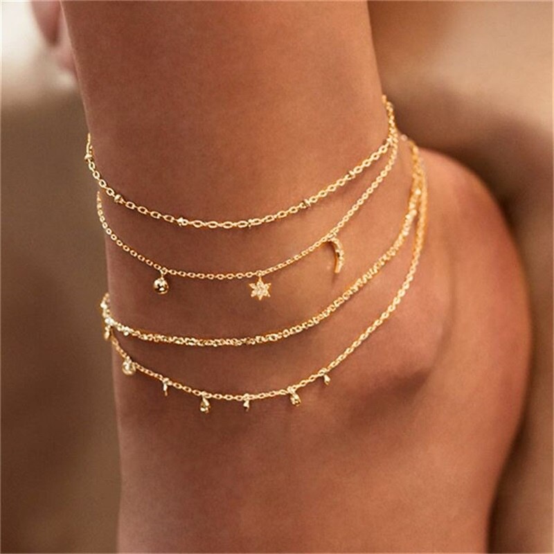 Christmas Gift EN Boho Anklet Foot Geometry Chain Ankle Summer Bracelet Butterfly Pendant Charm Sandals Barefoot Beach Foot Bridal Jewelry