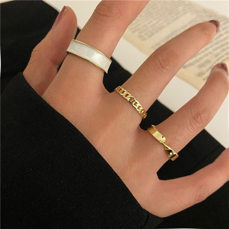 LATS Punk Gold Wide Chain Rings Set for Women Girls Fashion Irregular Finger Thin Ring 2023 Female Trendy Jewelry Party Gift