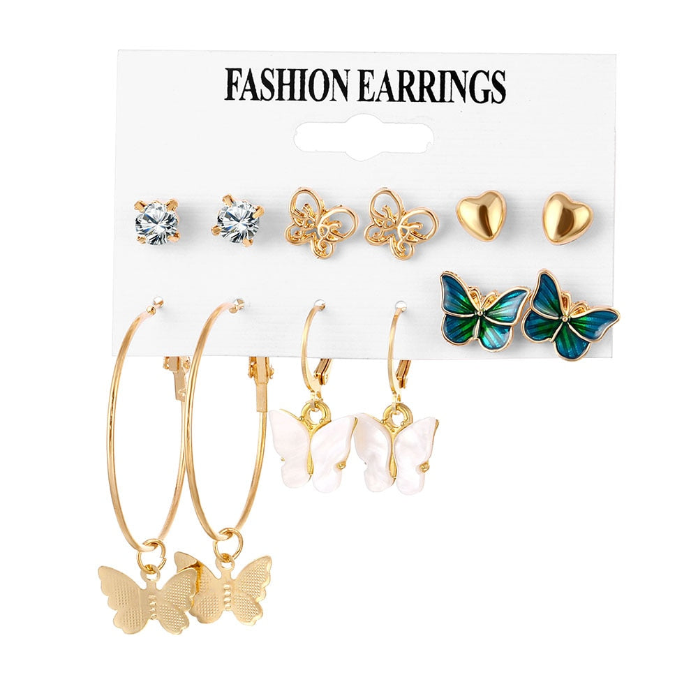 Aveuri Trendy Gold Silver Color Butterfly Hoop Earrings Set For Women Snake bead Resin Hoop Earrings Brincos Party Jewelry