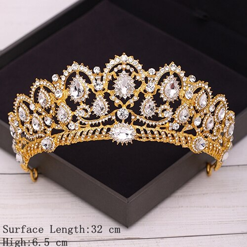 Aveuri Bridal Crown Golden Wedding Hair Accessories Rhinestone Bride Wedding Tiaras and Crowns Headpiece Diadema Hair Ornament