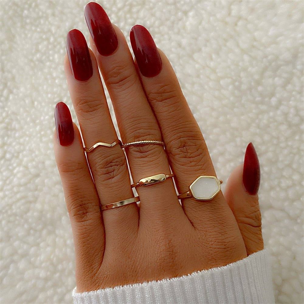 Aveuri Punk Gold Wide Chain Rings Set For Women Girls Fashion Irregular Finger Thin Rings Gift 2023 Female Jewelry Party