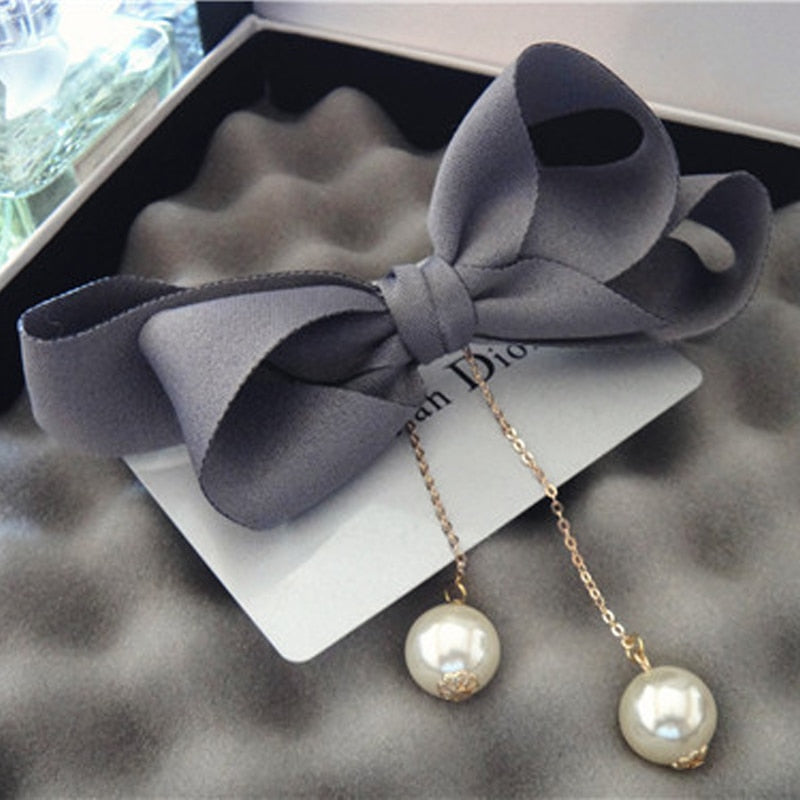 Aveuri 2024 Simple Design bead Tassel Flannel Bow Hairpin Handmade Fashion Design Spring Clip Chain Pendant Hairpin