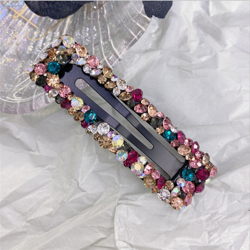 Rhinestone Hair Clip Fashion Hair Accessories Women Seamless Crystal Hollow Water Droplet Square Triangle Hairgrips Hairpin New