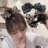 Aveuri New Korean Ins Large Net Yarn Bow Hair Rope Net Red Sweet Head Rope Female Simple Temperament Hair Ring Headdress