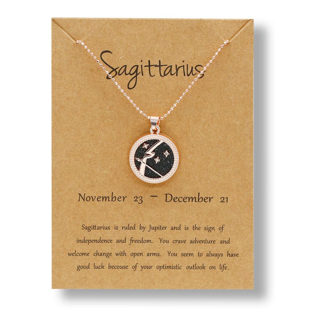 Christmas Gift 12 Zodiac Constellations Necklace Geometric Round Pendant Rose Gold Chain Necklace Unisex Friendship Jewelry