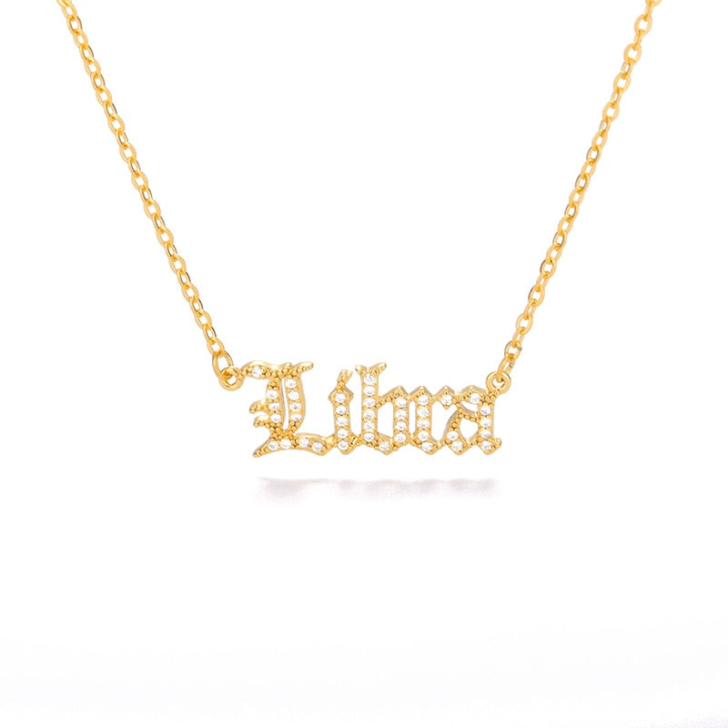 Aveuri Letter Constellation Necklace For Women Stainless Steel Gold 12 Zodiac Necklaces Choker Alphabet Jewelry Bijoux Femme BFF