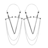 Back to college 2023 Punk Earrings For Women And Man Personality Exaggerated Retro Metal Ancient Silver Cross Sword-Shaped Earrings Geometric Chain