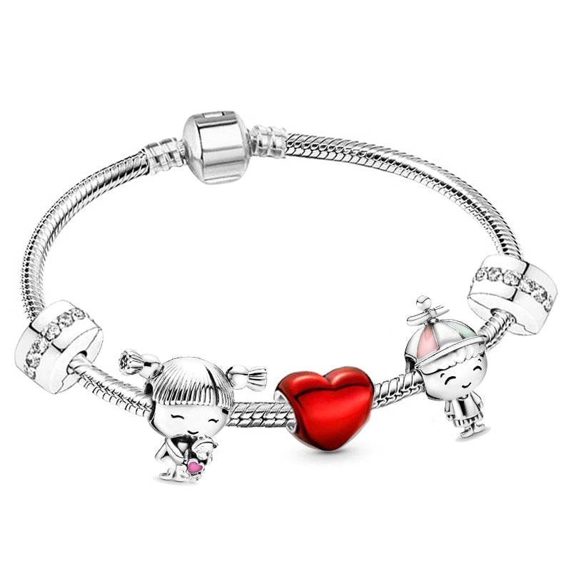 Christmas Gift Trendy Romantic 2023 Silver Color Charm Bracelet With Happy Family Strand Brand Bracelet For Women DIY Jewelry Making