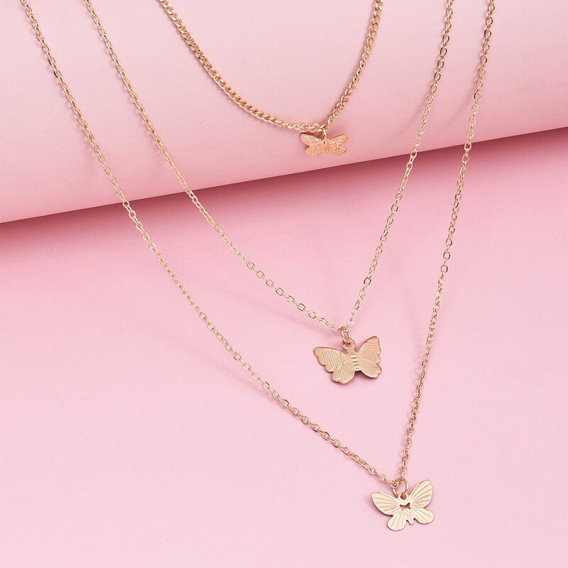 Ins Gold Butterfly Necklaces & Pendants 2023 Fashion Vintage Chain Choker Necklace for Women Collier Femme Party Jewelry Gifts