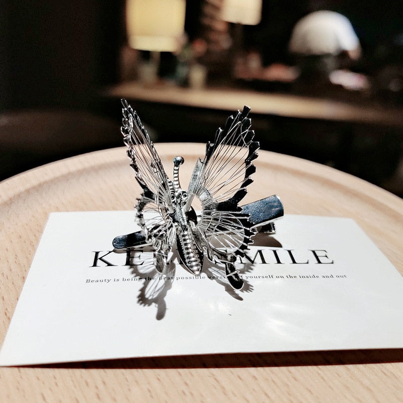 Korean Bangs Clip Will Move Simulation Butterfly Hairpin for Women Girl Headdress Rhinestone Duckbill Clip Hold Hair Accessories