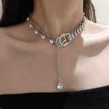 AVEURI 2023 New Geometric Crystal Choker Necklaces For Women Splicing Chain Button Long Pendant Necklaces Statement Jewelry