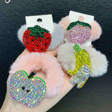Aveuri Autumn And Winter Plush Hair Rope Cute Fruit Head Rope Ball Head Rubber Band Girl Net Red Ins Hair Ring