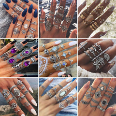 Aveuri Vintage Purple Crystal Knuckle Rings for Women Bohemian Geometric Anel Finger Ring Set Boho Party Anillos Mujer Jewellery 2023