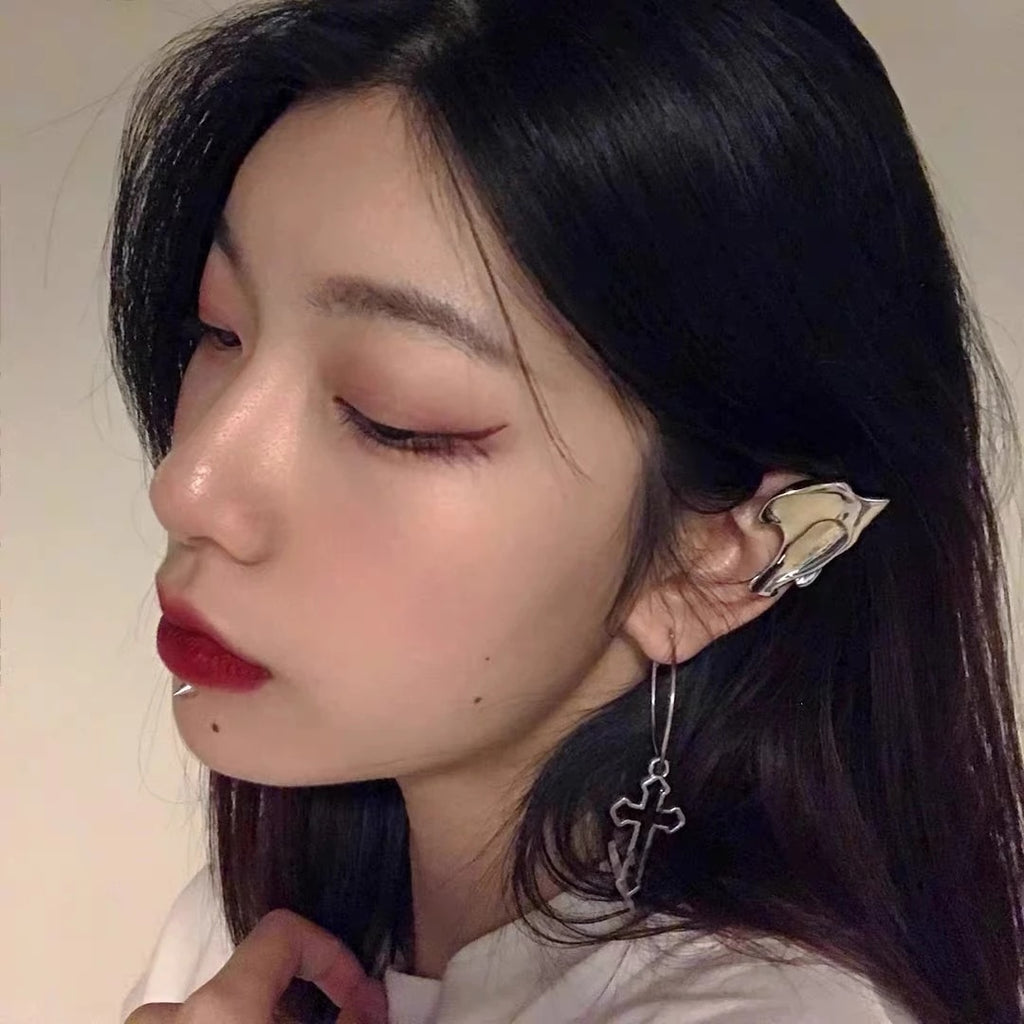 Aveuri 2023 1PCS Fashion Punk Geometric Irregular Metal Ear Cuff Clip Earrings For Women Vintage Gold Silver Color Earrings Jewelry