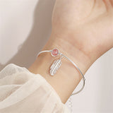 Christmas Gift Fashion Crystal Round Bead Feather Charm Bracelet & Bangles Adjustable Braclets For Women Wedding Jewelry SL261