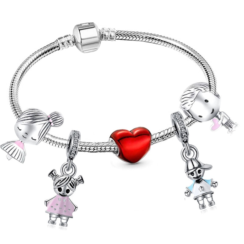 Christmas Gift Trendy Romantic 2023 Silver Color Charm Bracelet With Happy Family Strand Brand Bracelet For Women DIY Jewelry Making