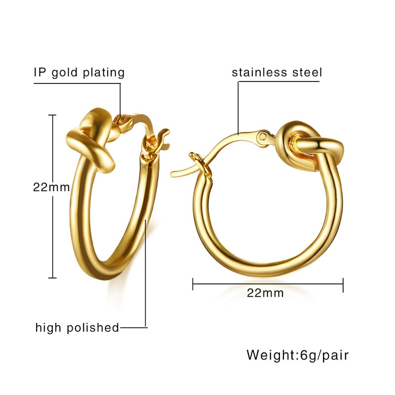 Small Knoted Hoop Earrings for Women Girls Charm Stainless Steel Gold Color Dainty Circle Ears Jewelry