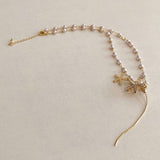 Aveuri Exquisite CZ Flower Long Tassel Necklace For Women Sweet Zirconia Pendant Clavicle Pearl Choker Wedding Fashion Jewelry Bijoux