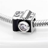 New Silver Color Fits Original Pandach Bracelet Necklace Black And White Camera Beads plata de ley Charms Bead Woman DIY Jewelry