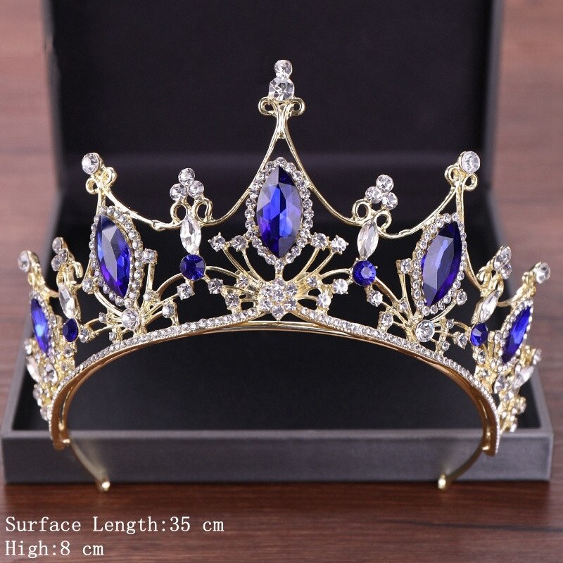 Aveuri Vintage Baroque Queen Tiara Diadem Gold Wedding Crystal Rhinestone Crown Tiaras Bridal Hair Jewelry Wedding Hair Accessories