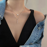 Aveuri 925 Sterling Silver Square Flash Diamond Round Double Necklace Women Clavicle Chain Fine Jewelry Party Wedding Accessories
