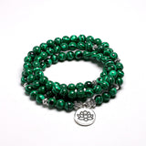 Christmas Gift Tibetan 108 Mala Bracelet Malachite Stone Beads Bracelets Yoga Lotus OM Buddha 6 MM