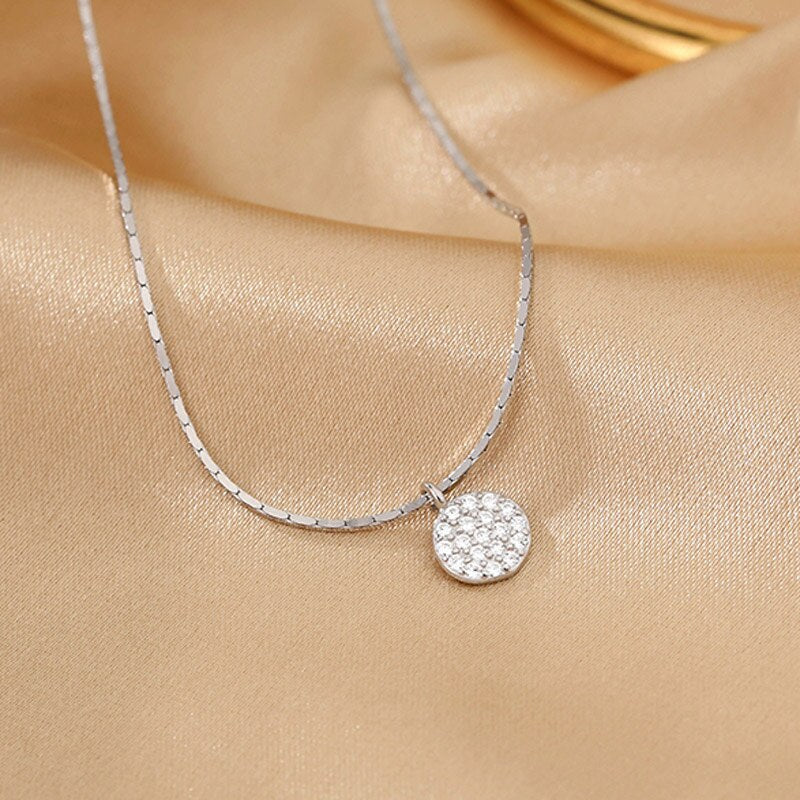 Christmas Gift Simple Shiny Multi-Zircon Pendant Necklace Set Choker Circularity Pendant Gift For Fashion Woman NK047