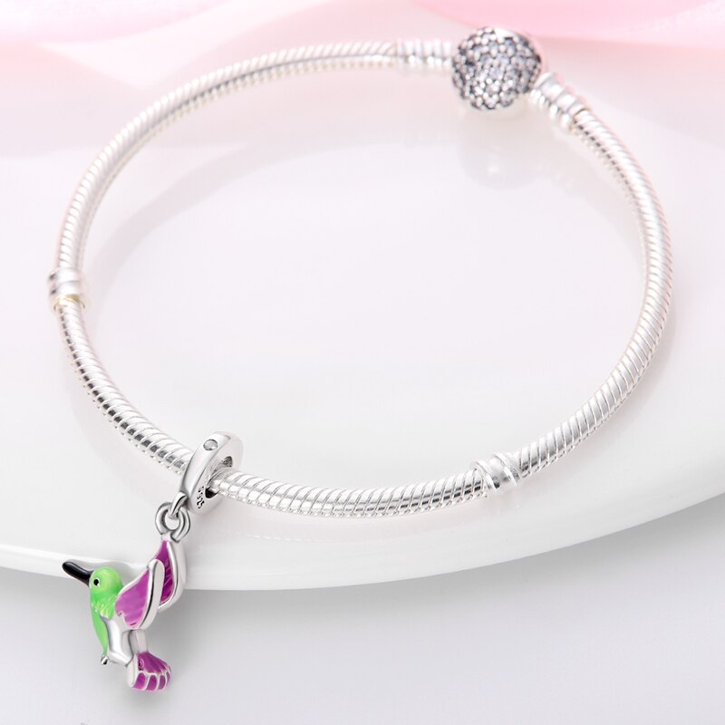 Silver Color colorful hummingbird Charm Fit Original Pandach Bracelet women plata de ley Silver Color pendant bead diy jewelry