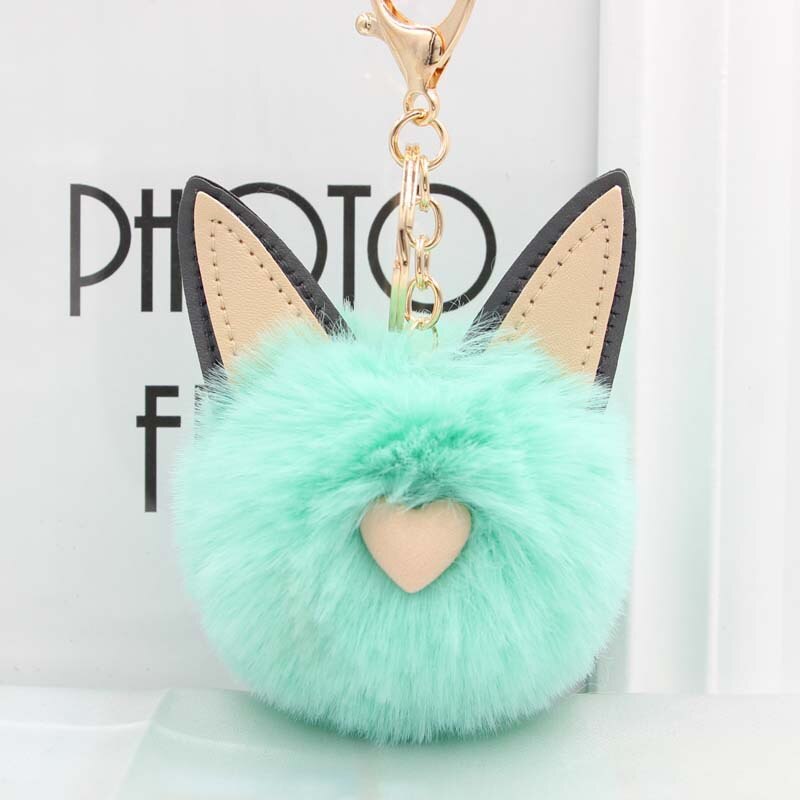 Aveuri Cute Women's Cat Ears Fur Ball Keychain Fur Pom Pom Keychain Bag Purse Car Key Holder Fluffy Golden Keyring Pendant Llaveros