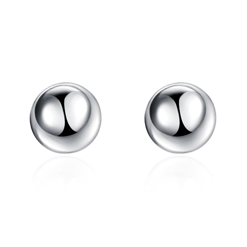 Aveuri Alloy 8/10/12mm Round Smooth Solid Bead Ball Stud Earrings For Women Wedding Engagement Party Jewelry