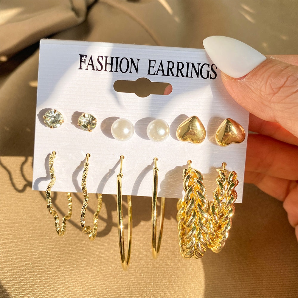 Aveuri Vintage Punk Geometric Gold Color Hoop Earrings For Women 2023 Metal Butterfly Snake bead Earings Set Jewelry Party Gifts