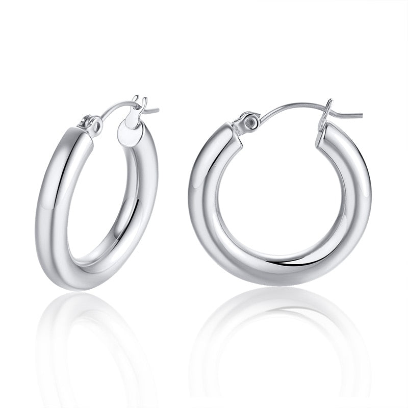 Aveuri Geometric Huggie Hoop Earrings for Women Gold Filled Stainless Steel Medium Thick Charm Bohe Female Cartilage Piercing