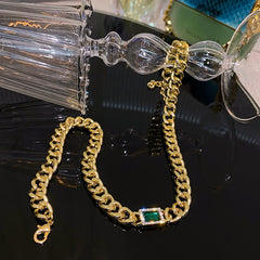 Christmas Gift Luxury Green Crystal Metal Chain Chooker Necklace For Woman 2024 Korean Fashion Jewelry Gothic Party Girl Sexy Clavicle Chain