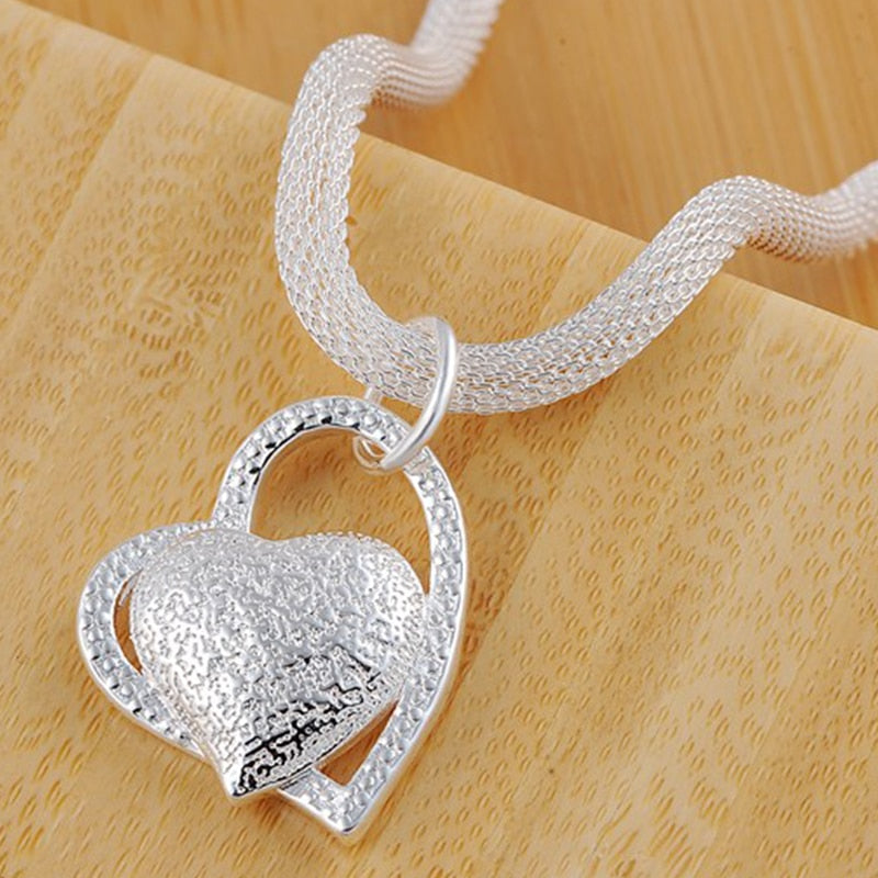Aveuri Alloy 18 Inch Double Heart Pendant AAA Zircon Necklace For Women Fashion Wedding Charm Jewelry