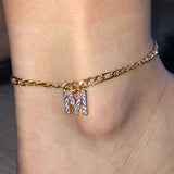 Tiny A-Z Initial Letter Anklets For Women Stainless Steel Gold Alphabet Cuban Link Anklet Bracelet Boho Jewelry Gift Bijoux
