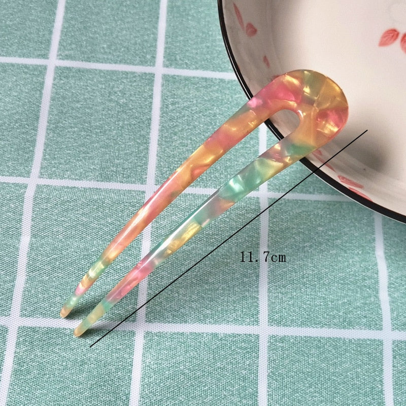 Aveuri Back to school Fashion Acetate Hair Sticks For Women Shell Hair Clip Hair Pins U Shape Girls Hairpins Hair Bun Maker Wedding Hair Accessories