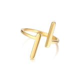 Fashion Charm T Ring For Women ,Irregular Design Openable Stainless Steel Double Bar Rings Asymmetrical Statement Jewelry