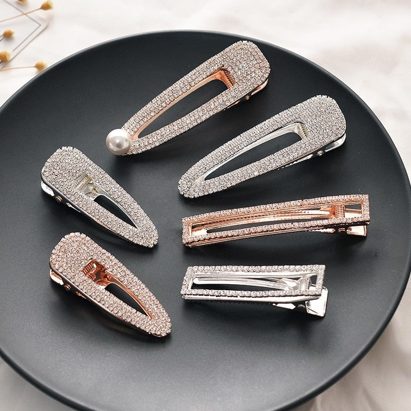 Aveuri Korea Full Crystal HairPins Fashion Rectangle Geometric Pearl Hair Barrettes For Women Girl Hair Accessories Hair Clips Hairgrip